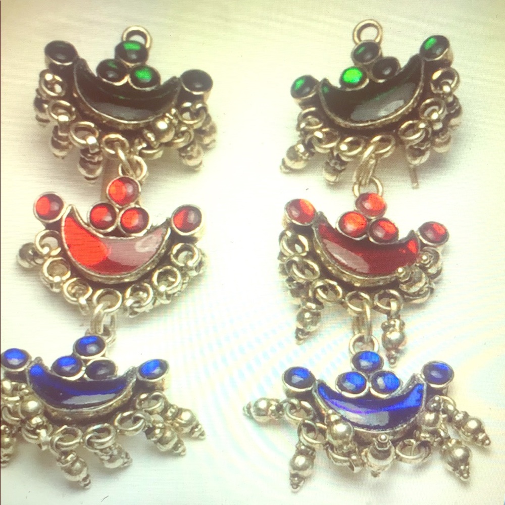 Vintage sterling silver tribal chandelier earrings